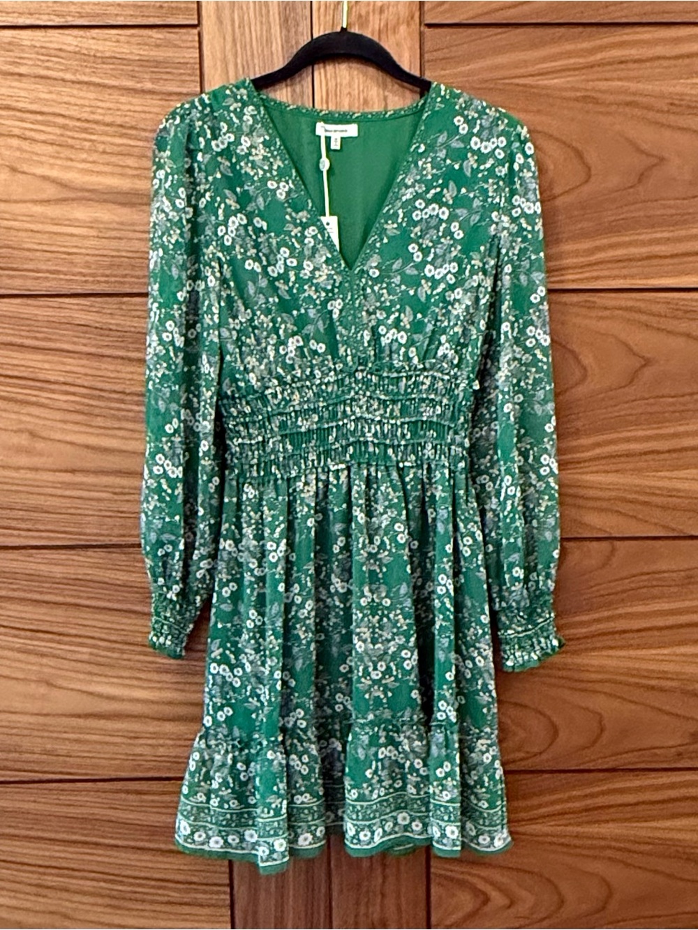 Max Studio NWT Dress Green Floral Tiered Smocked Waist Cottagecore Coquette Sz M